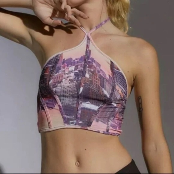 Urban Outfitters | NYC Skyline Halter Baby Doll Crop Top – Size M - Picture 1 of 15
